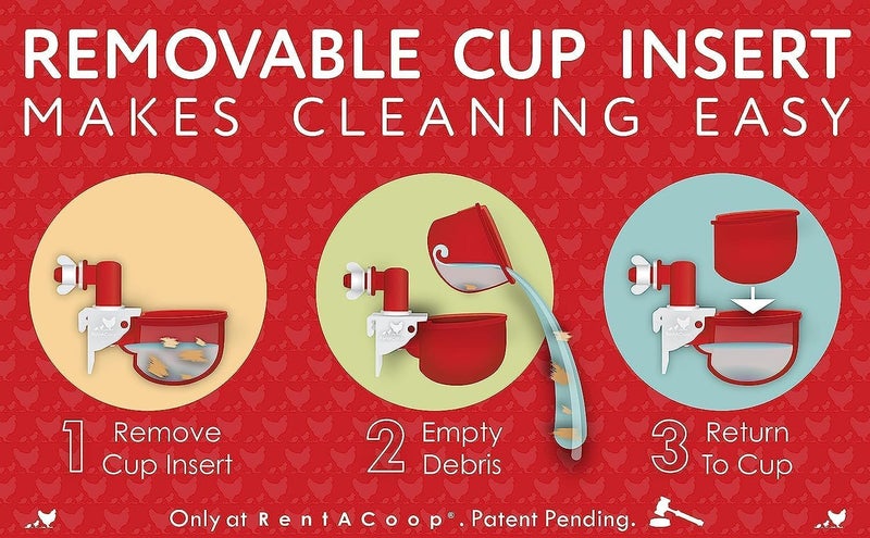RentACoop DIY Waterer Kit - Auto-Fill Cups with Inserts - Great for Chickens, Ducks, Geese, Turkeys, Peafowl, and Quail - 4 Pack + 1 Bonus Cup Included (Red, Pack of 4) - Image 2